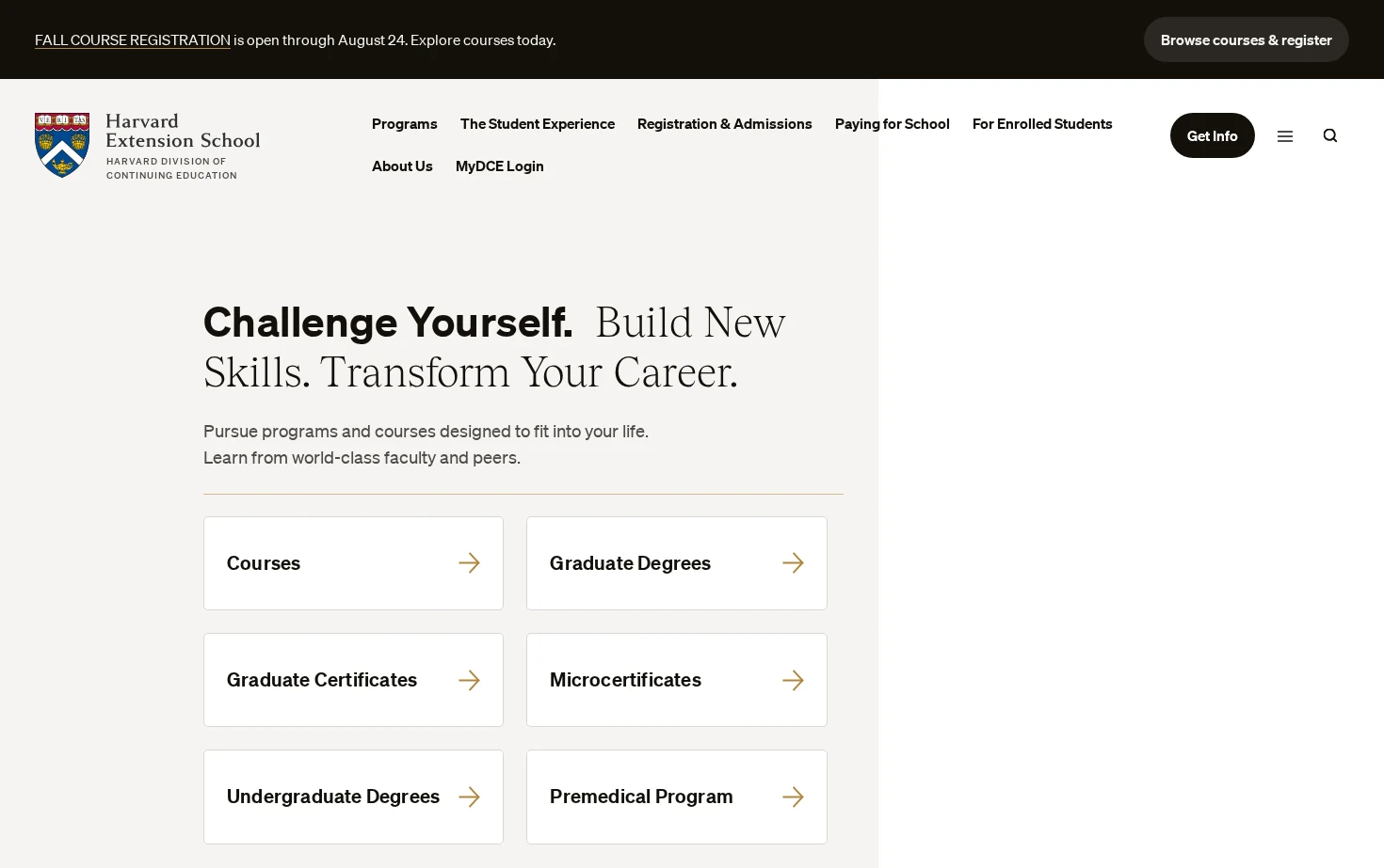 Harvard Extension School 页面快照